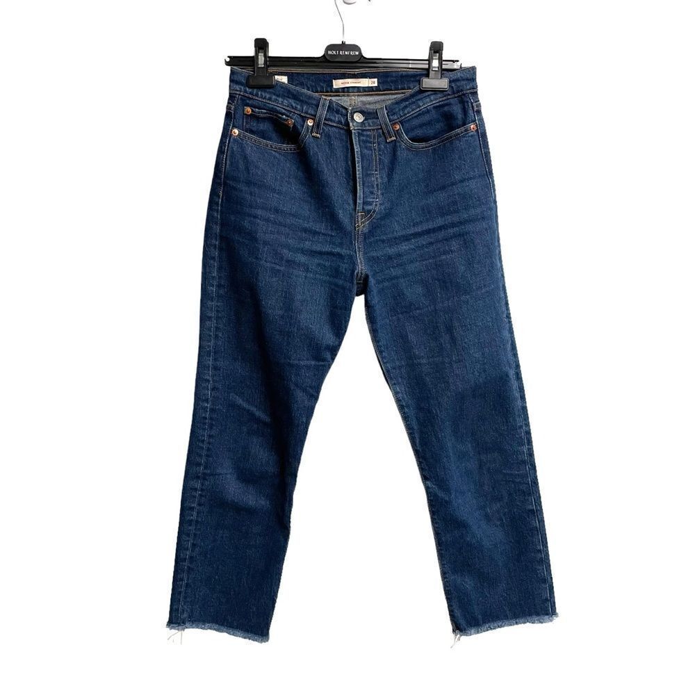 LEVI’S Wedgie Straight Denim Jeans Raw Hem Button Fly Blue 29